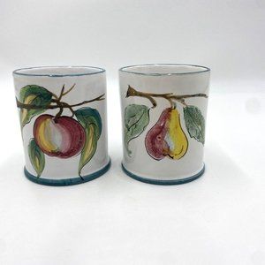 Vintage Hand Made Pottery Coffee Mugs Made in Italy, SA 17/A Fruit Theme, Set 2